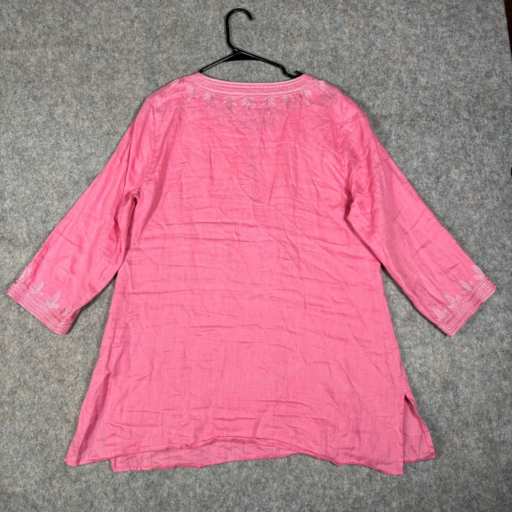 Blue Saks Fifth Avenue Tunic Womens Large Pink Linen Embroidered boho coastal - Picture 3 of 10